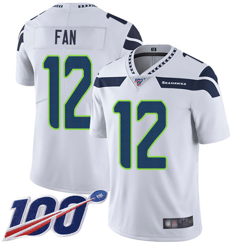 Seahawks #12 Fan White Youth Stitched Football 100th Season Vapor Limited Jersey
