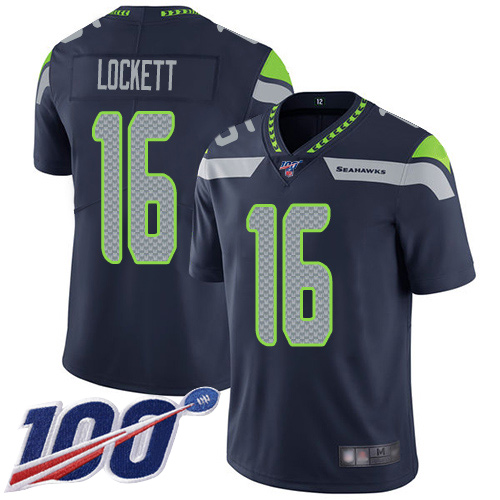 Seahawks #16 Tyler Lockett Steel Blue Team Color Youth Stitched Football 100th Season Vapor Limited Jersey