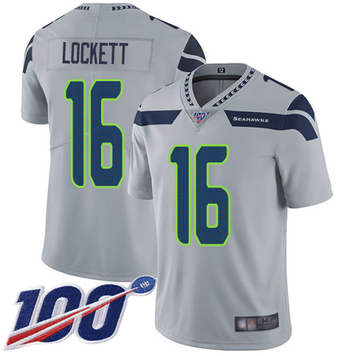 Seahawks #16 Tyler Lockett Grey Alternate Youth Stitched Football 100th Season Vapor Limited Jersey