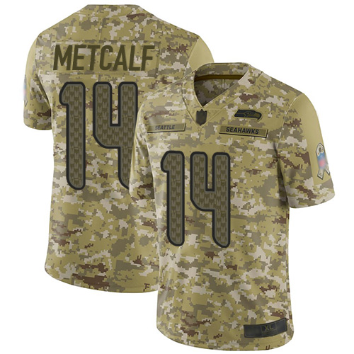Seahawks #14 D.K. Metcalf Camo Youth Stitched Football Limited 2018 Salute to Service Jersey