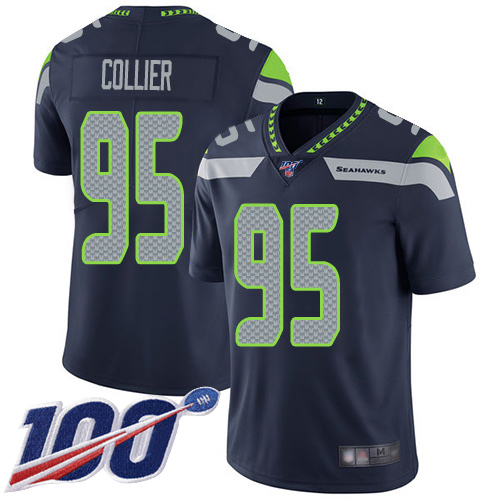 Seahawks #95 L.J. Collier Steel Blue Team Color Youth Stitched Football 100th Season Vapor Limited Jersey