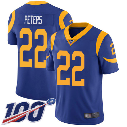 Rams #22 Marcus Peters Royal Blue Alternate Youth Stitched Football 100th Season Vapor Limited Jersey