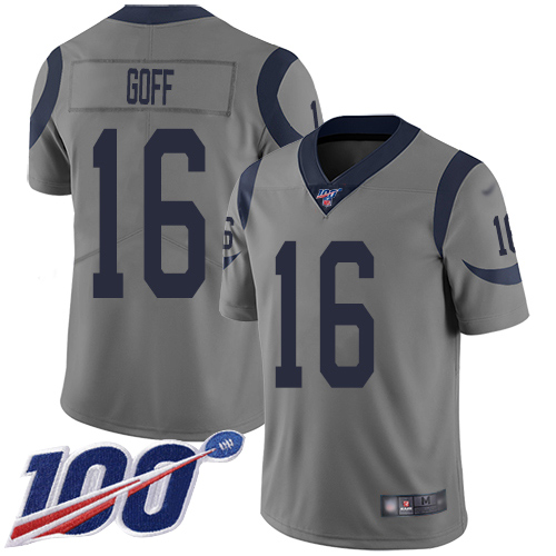 Rams #16 Jared Goff Gray Youth Stitched Football Limited Inverted Legend 100th Season Jersey