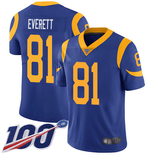 Rams #81 Gerald Everett Royal Blue Alternate Youth Stitched Football 100th Season Vapor Limited Jersey