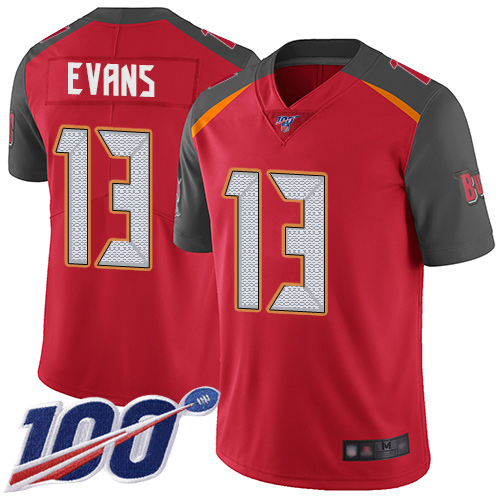 Buccaneers #13 Mike Evans Red Team Color Youth Stitched Football 100th Season Vapor Limited Jersey