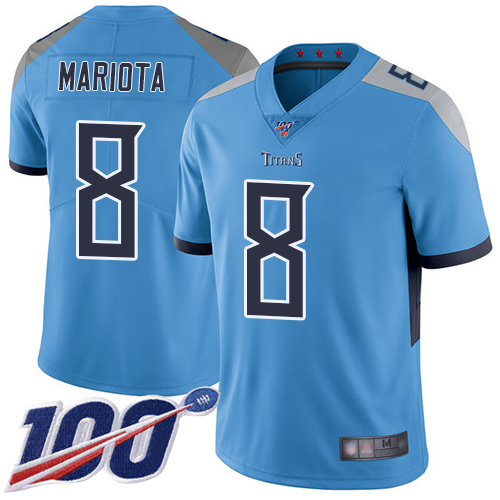 Titans #8 Marcus Mariota Light Blue Alternate Youth Stitched Football 100th Season Vapor Limited Jersey