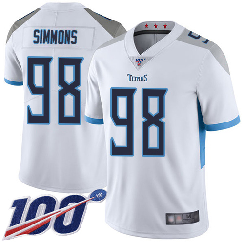 Titans #98 Jeffery Simmons White Youth Stitched Football 100th Season Vapor Limited Jersey