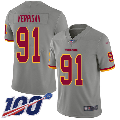 Redskins #91 Ryan Kerrigan Gray Youth Stitched Football Limited Inverted Legend 100th Season Jersey