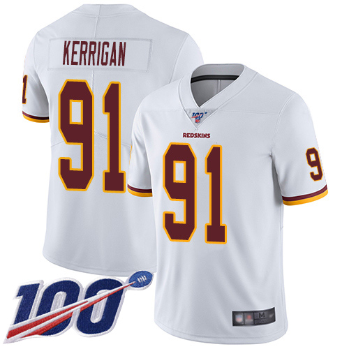 Redskins #91 Ryan Kerrigan White Youth Stitched Football 100th Season Vapor Limited Jersey