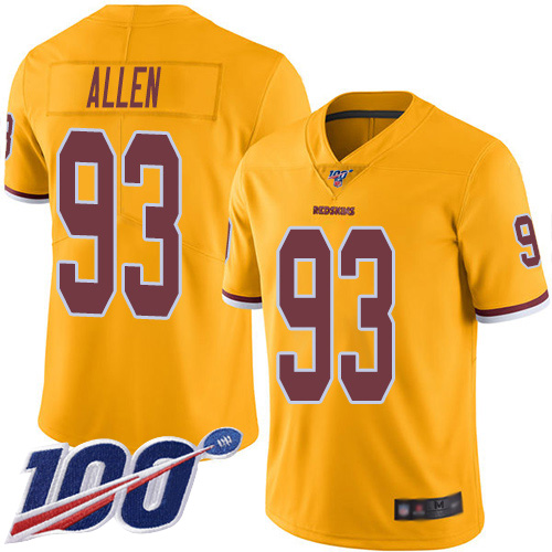 Redskins #93 Jonathan Allen Gold Youth Stitched Football Limited Rush 100th Season Jersey
