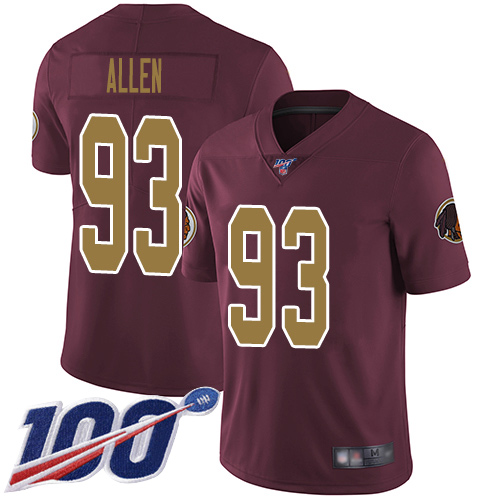 Redskins #93 Jonathan Allen Burgundy Red Alternate Youth Stitched Football 100th Season Vapor Limited Jersey