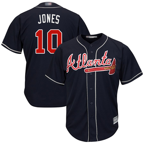 Braves #10 Chipper Jones Navy Blue Cool Base Stitched Youth Baseball Jersey