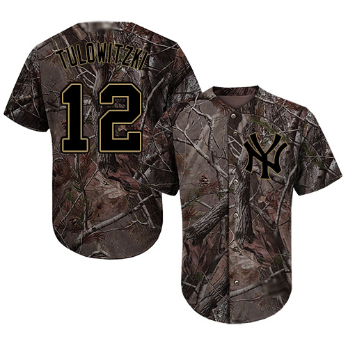 Yankees #12 Troy Tulowitzki Camo Realtree Collection Cool Base Stitched Youth Baseball Jersey