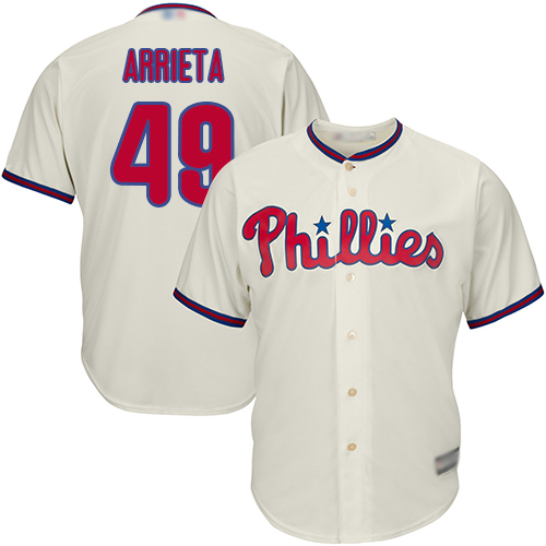 Phillies #49 Jake Arrieta Cream Cool Base Stitched Youth Baseball Jersey