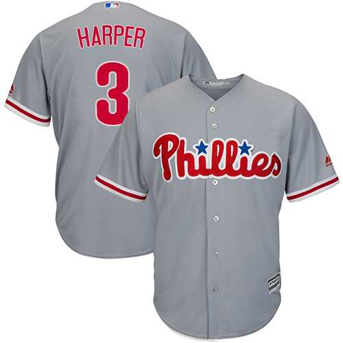 Phillies #3 Bryce Harper Grey Cool Base Stitched Youth Baseball Jersey