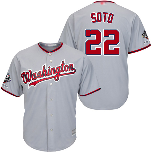 Nationals #22 Juan Soto Grey Cool Base 2019 World Series Bound Stitched Youth Baseball Jersey