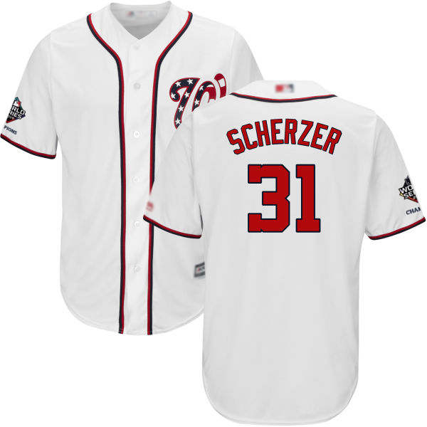 Nationals #31 Max Scherzer White Cool Base 2019 World Series Bound Stitched Youth Baseball Jersey