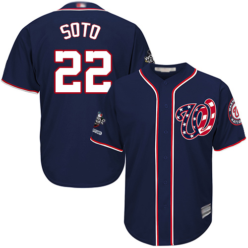 Nationals #22 Juan Soto Blue Cool Base 2019 World Series Bound Stitched Youth Baseball Jersey