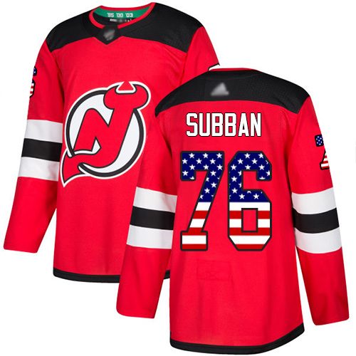 Devils #76 P. K. Subban Red Home Authentic USA Flag Stitched Youth Hockey Jersey