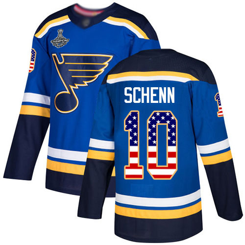 Blues #10 Brayden Schenn Blue Home Authentic USA Flag Stanley Cup Champions Stitched Youth Hockey Jersey