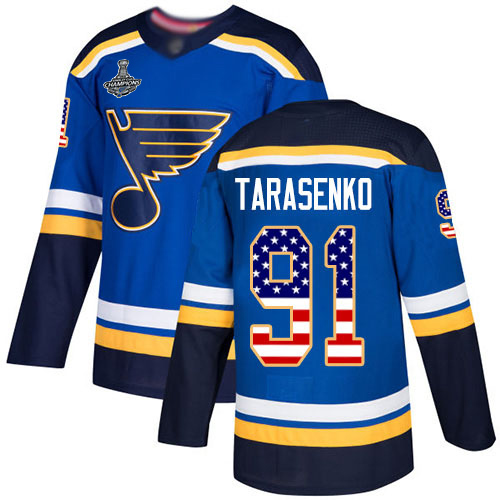 Blues #91 Vladimir Tarasenko Blue Home Authentic USA Flag Stanley Cup Final Bound Stitched Youth Hockey Jersey